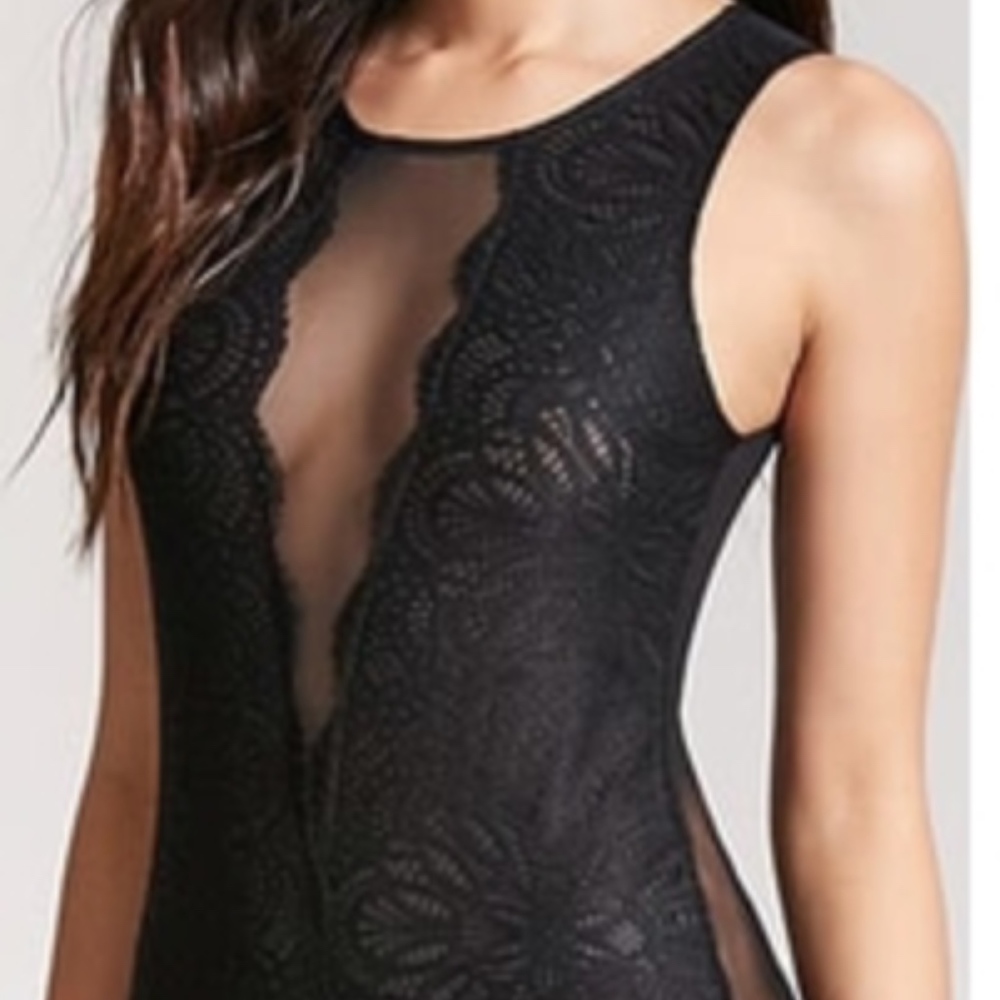 Mesh Panel Lace Bodysuit